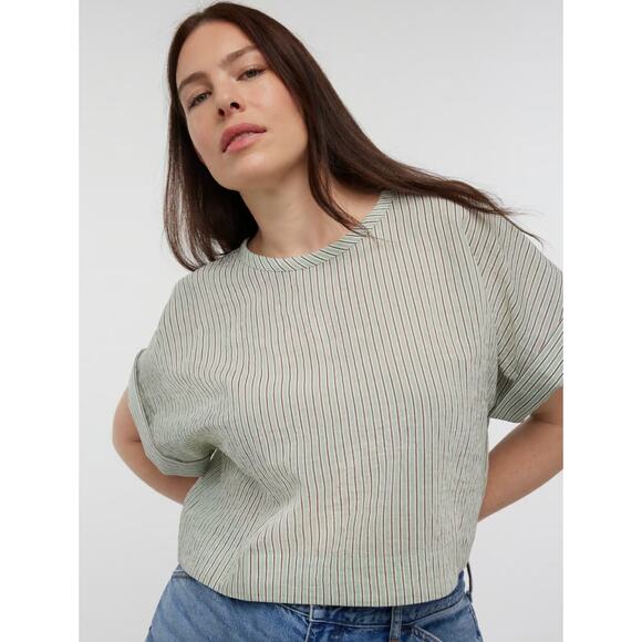 Madewell Dolman Crop Top in Stripe Short Sleeve Boxy Blouse Small - Picture 2 of 10